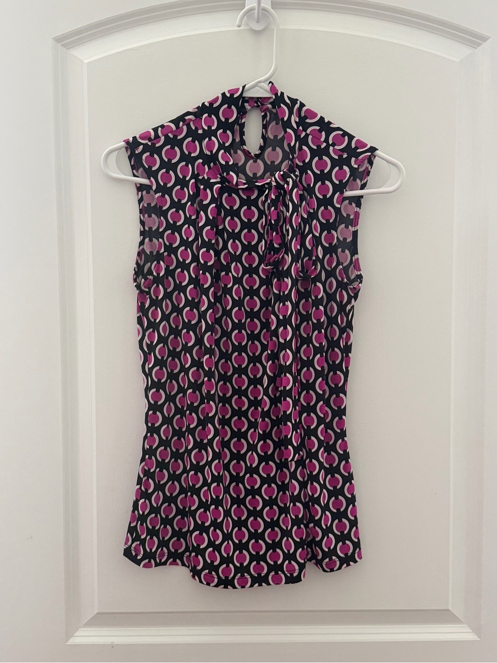 Worthington Black & Purple Geometric Tie-Neck Sleeveless Blouse with Skirt Set